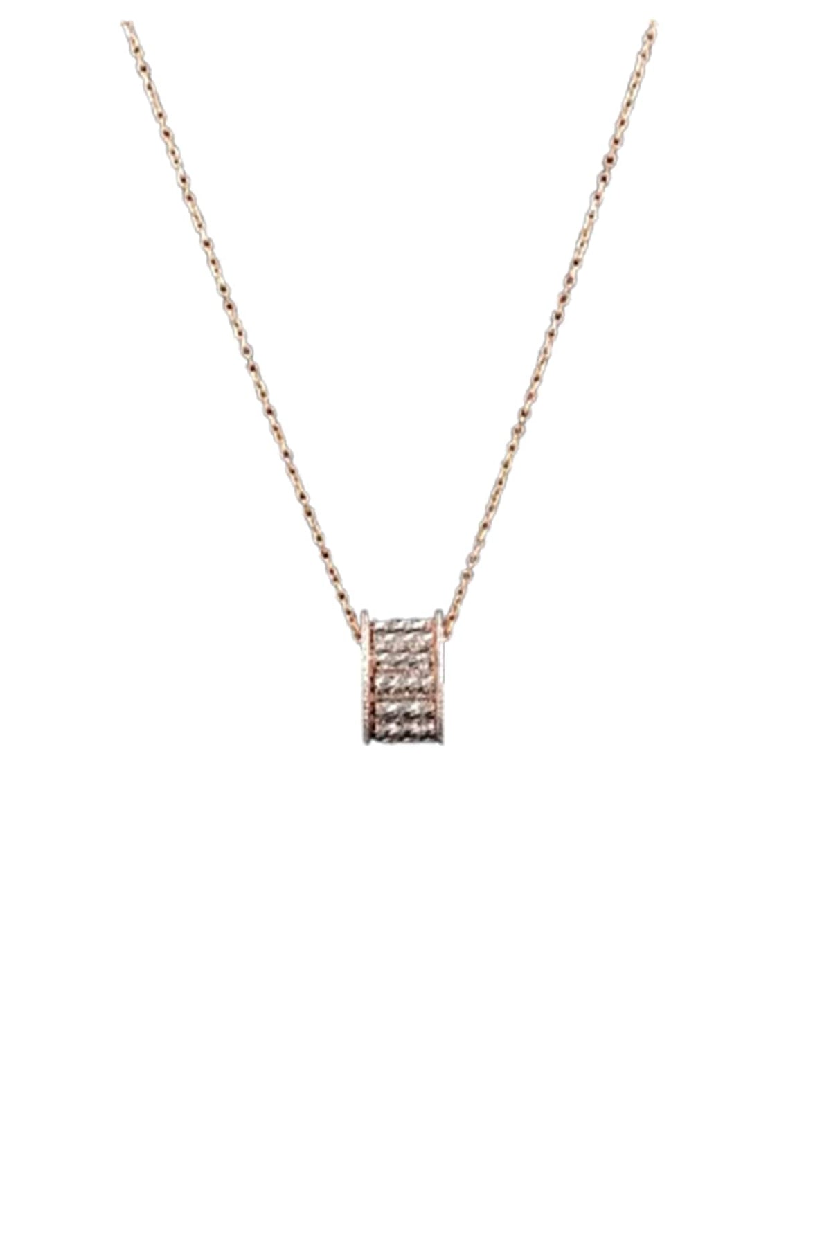 18kt Rose Gold Finish Diamond Pave Barrel Pendant Necklace