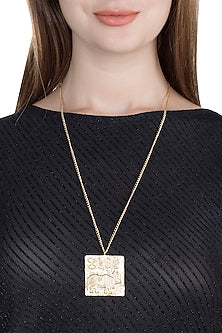 Gold Finish Handcrafted Rhino Seal Pendant Long Necklace