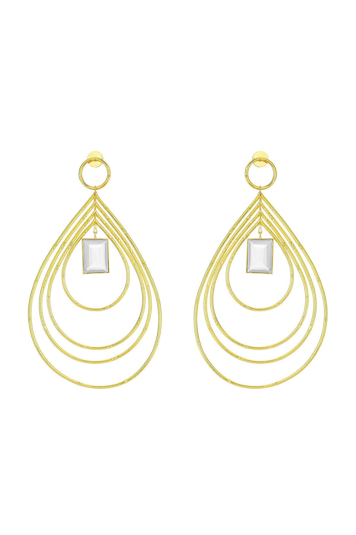 Gold Finish Hoop Earrings With Grey Stones
