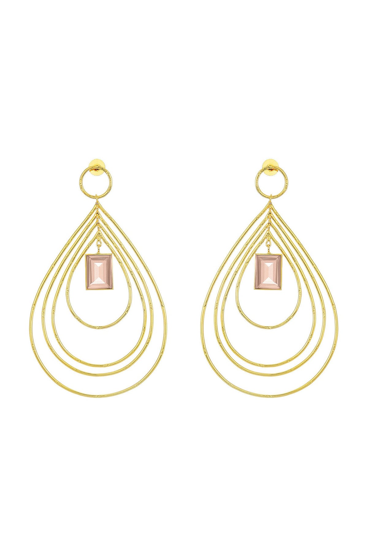 Gold Finish Synthetic Stone Hoop Earrings