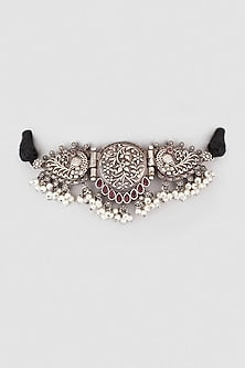 Black Rhodium Finish Peacock Motif Choker Necklace