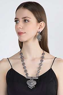 Oxidised Silver Finish Pendant Necklace Set