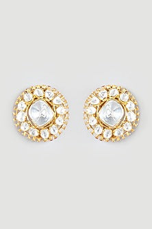 Gold Finish Handcrafted Moissanite Polki Earrings In Sterling Silver