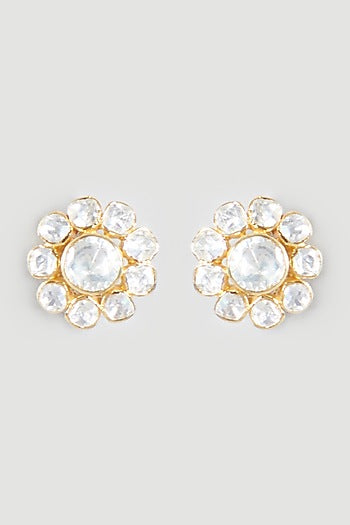 Gold Finish Handcrafted Moissanite Polki Earrings In Sterling Silver