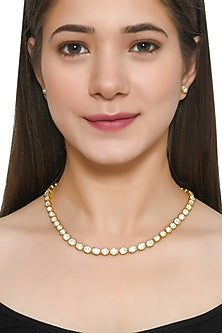 Gold Plated Handcrafted Long Necklace Set In Sterling Silver