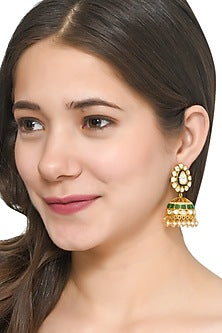 Gold Plated Kundan Polki Jhumkas In Sterling Silver