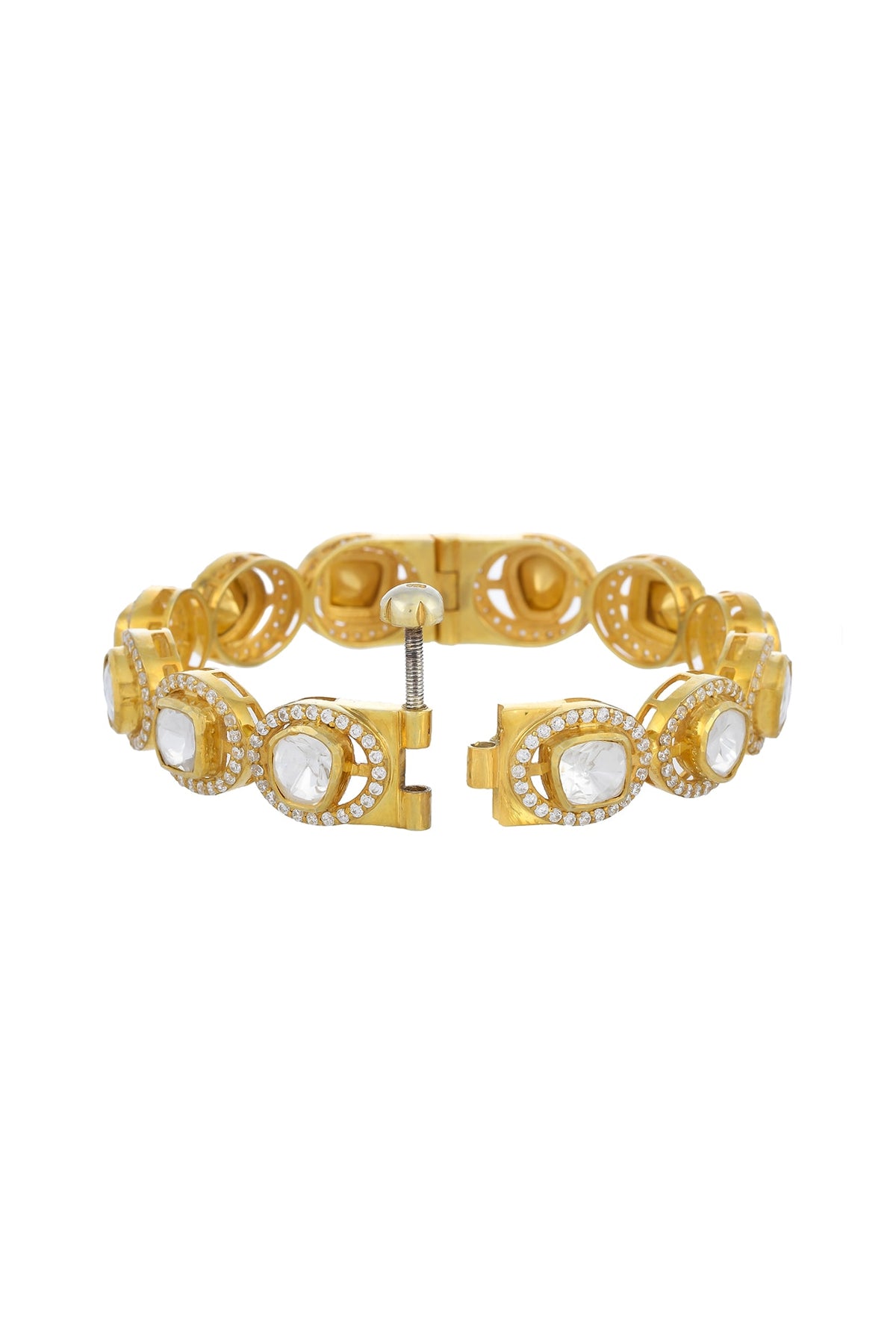 Gold Plated Kundan Polki Bangle In Sterling Silver