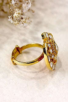Gold Plated Moissanite Polki & Semi-Precious Stone Ring In Sterling Silver
