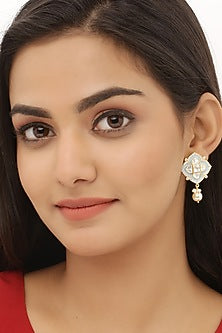 Gold Finish Meenakari Pearl Earrings In Sterling Silver