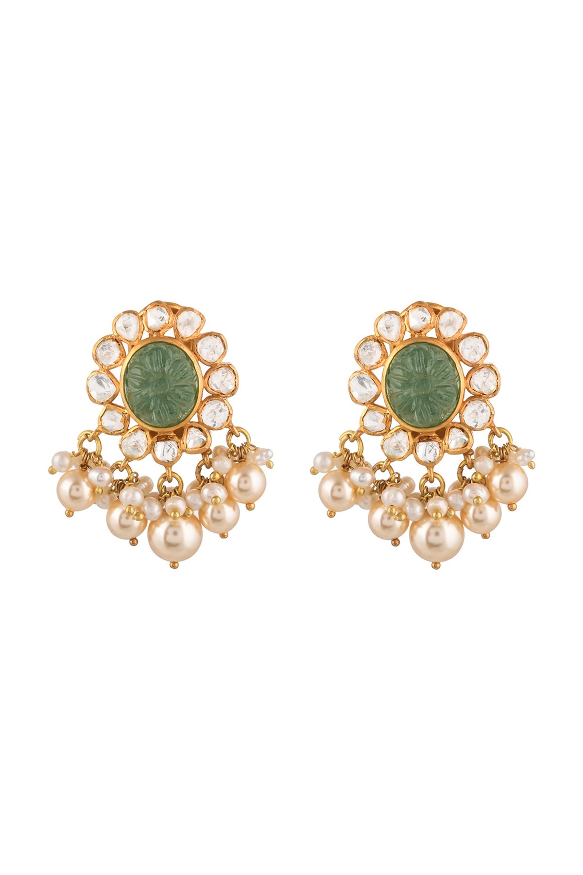 Gold Finish Kundan Polki Choker Necklace Set In Sterling Silver