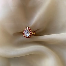 Gold Plated Pink Semi-Precious Stone & Moissanite Polki Ring In Sterling Silver