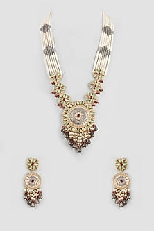 Gold Finish Pearl Long Necklace Set