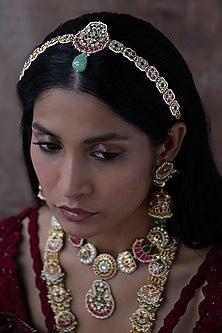 Gold Plated Jadau Kundan Polki Mathapatti