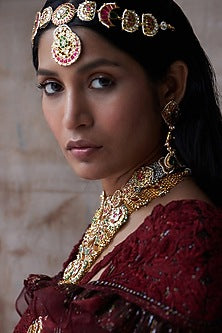 Gold Plated Jadau Kundan Polki Mathapatti