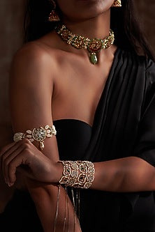 Gold Plated Jadau Kundan Polki Cuff