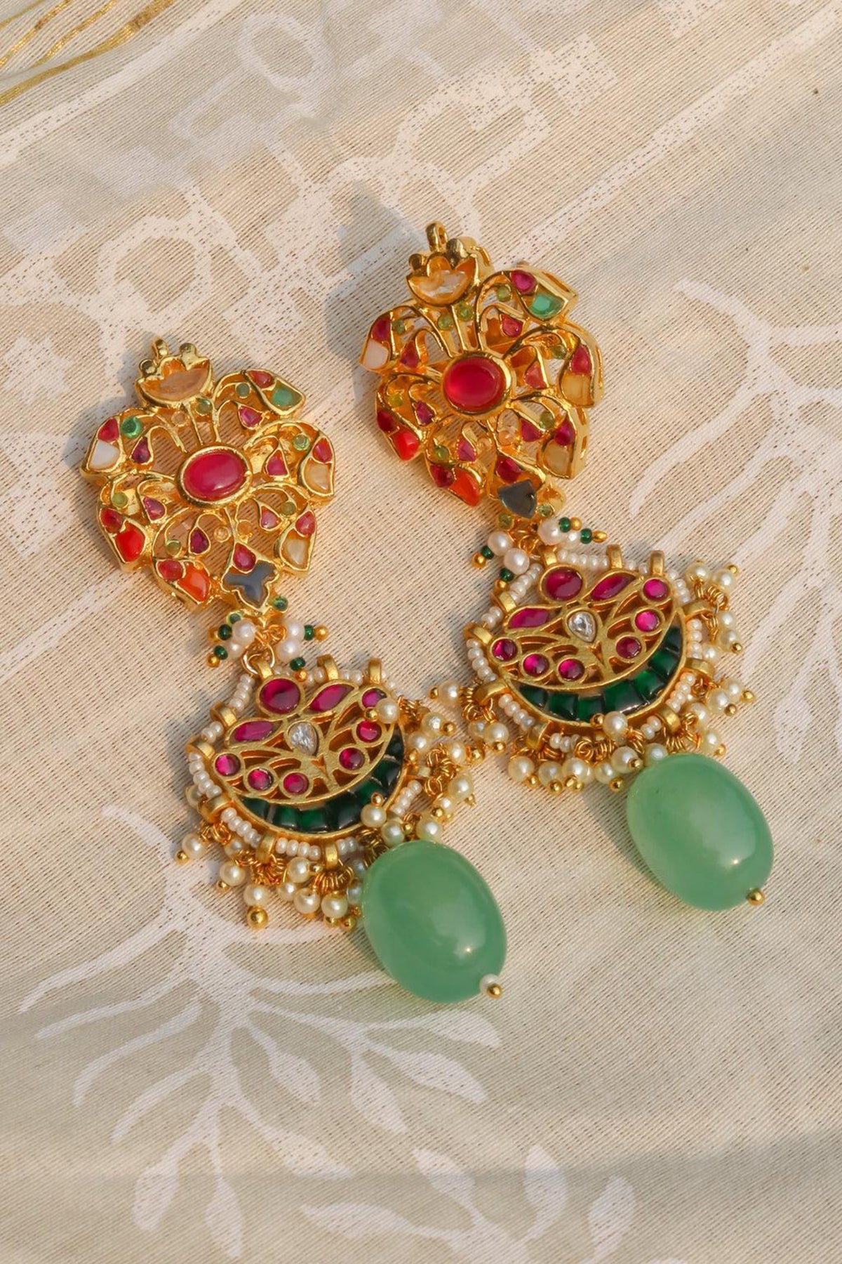Gold Plated Multi-Colored Jadau Kundan Polki Necklace Set