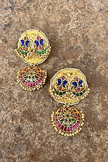 Gold Plated Jadau Kundan Polki Dangler Earrings