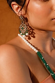 Gold Finish Kundan Polki & Multi-Colored Stone Long Necklace Set