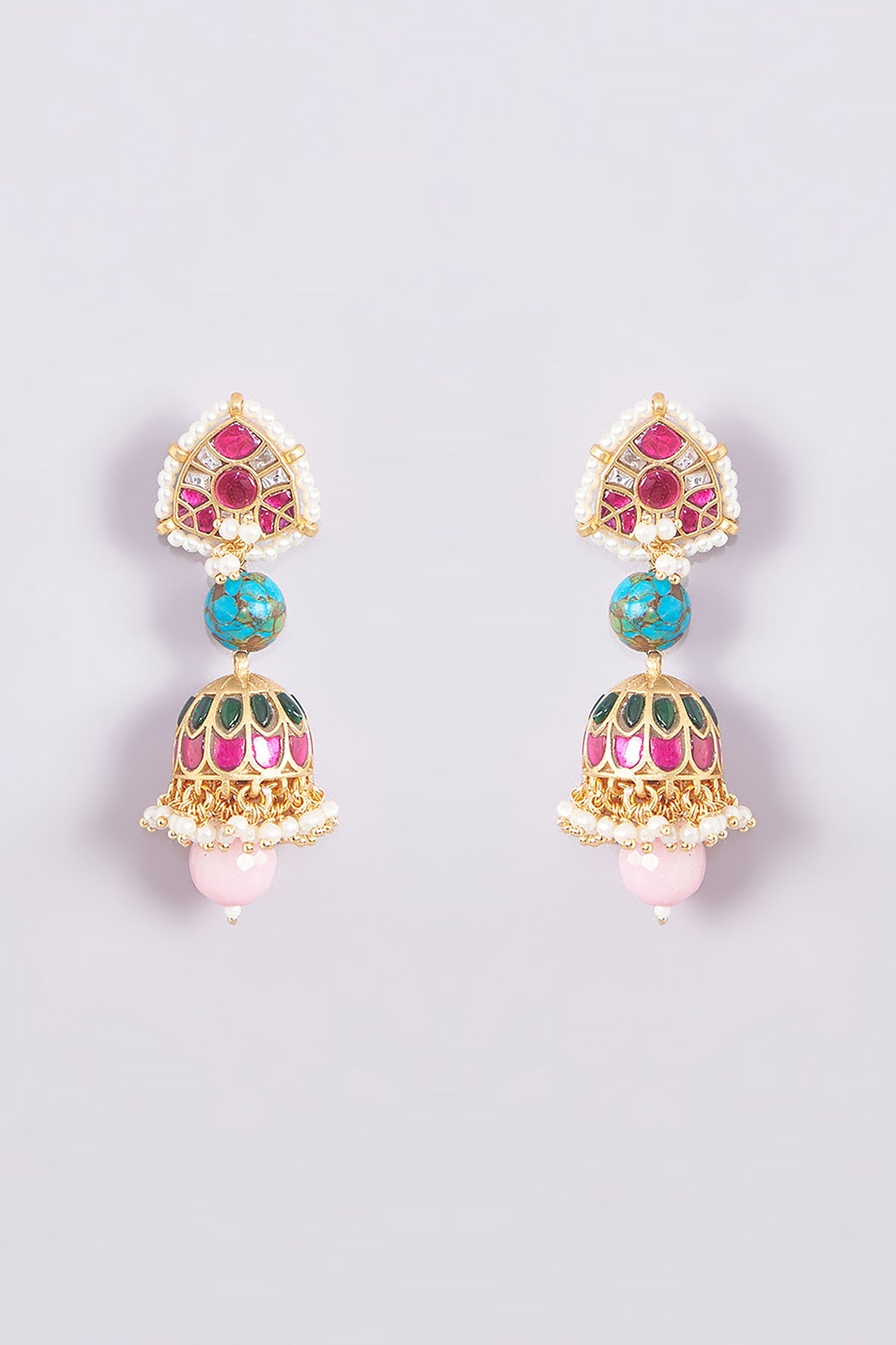 Gold Finish Kundan Polki & Multi-Colored Stone Necklace Set