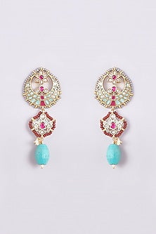 Gold Finish Kundan Polki & Multi-Colored Stone Long Necklace Set