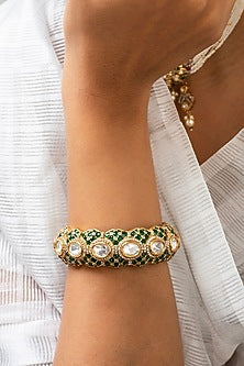 Gold Finish Green Kundan Polki Openable Kada
