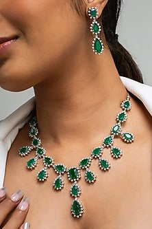 Gold Finish American Diamond & Green Stone Necklace Set