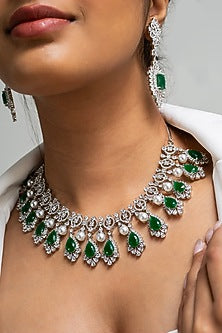 Gold Finish American Diamond & Green Stone Necklace Set