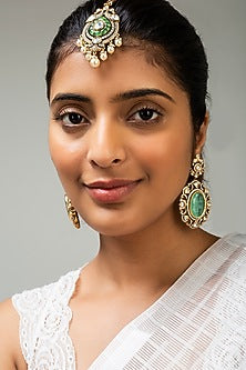 Gold Finish Green Kundan Polki Maangtikka