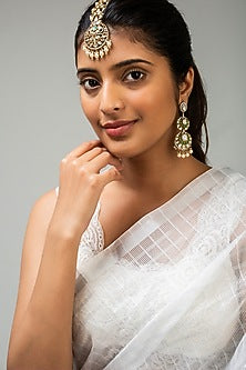 Gold Finish White Kundan Polki Maangtikka