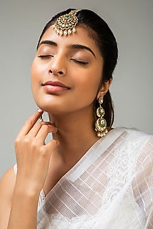 Gold Finish White Kundan Polki Maangtikka