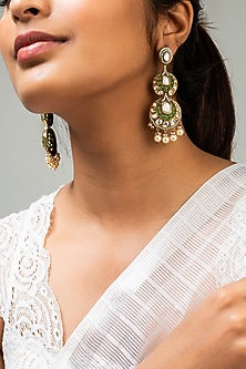 God Finish Mint Green Kundan Polki Dangler Earrings