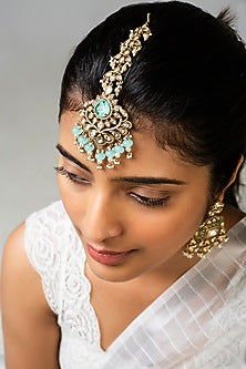 God Finish Mint Green Kundan Polki Maangtikka