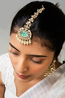 God Finish Mint Green Kundan Polki Maangtikka