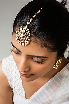 God Finish Red Kundan Polki Maangtikka