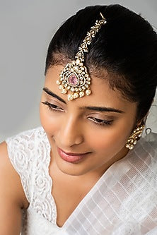 God Finish Pink Kundan Polki Maangtikka