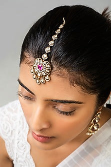 God Finish Kundan Polki & Red Stone Maangtikka