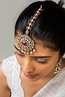 God Finish Kundan Polki & Red Stone Maangtikka