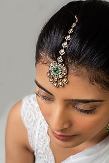 God Finish Kundan Polki & Green Stone Maangtikka