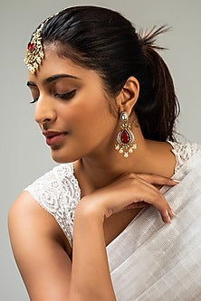 Gold Finish Kundan Polki & Red Stone Maangtikka