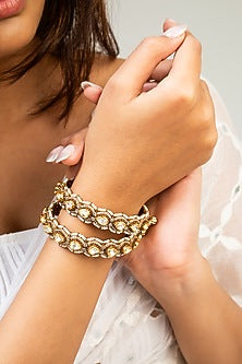 Gold Finish Kundan Polki & White Stone Kada