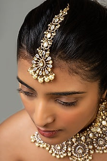 Gold Finish Kundan Polki & White Stone Necklace Set