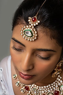 Gold Finish Kundan Polki & Red Stone Necklace Set