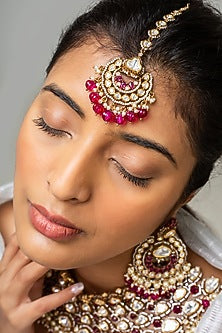 Gold Finish Kundan Polki & Red Stone Necklace Set