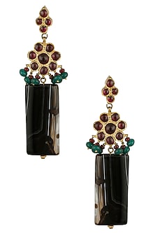 Gold Leafing Black Agate and Kempstones Earrings
