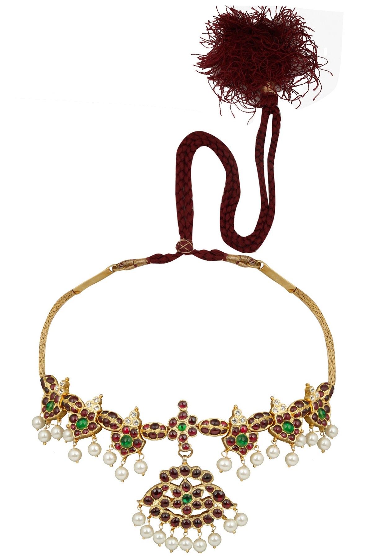 Gold Leafing Kempstone and Pearl Choker Necklace