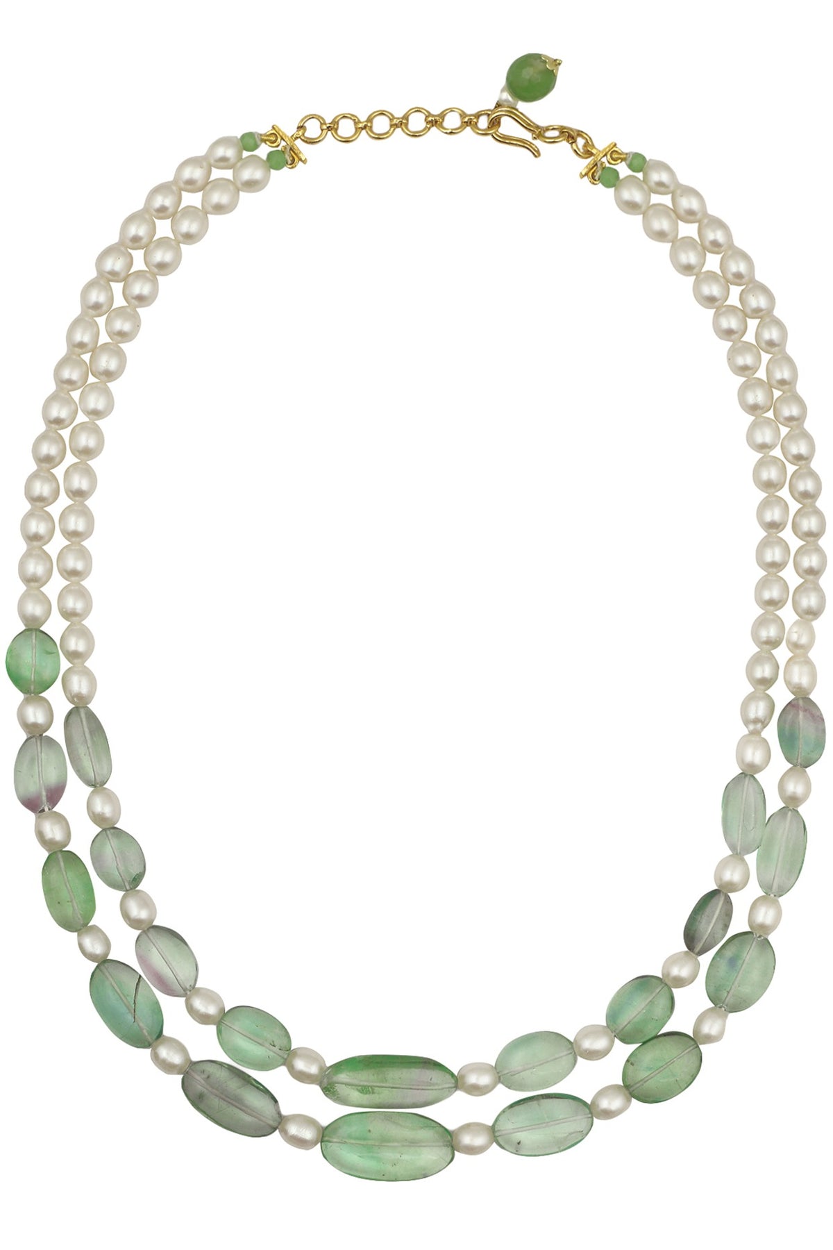 Florite and Pearl Double String Necklace