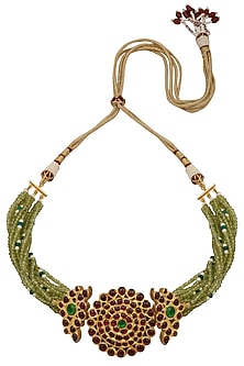 Gold Leafing Floral Design Pendant Choker