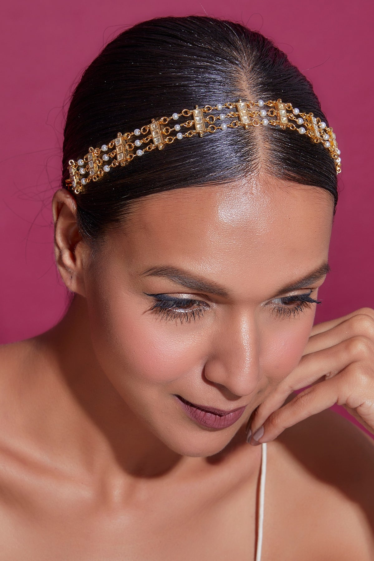 Gold Finish Kundan Polki Sheeshphool