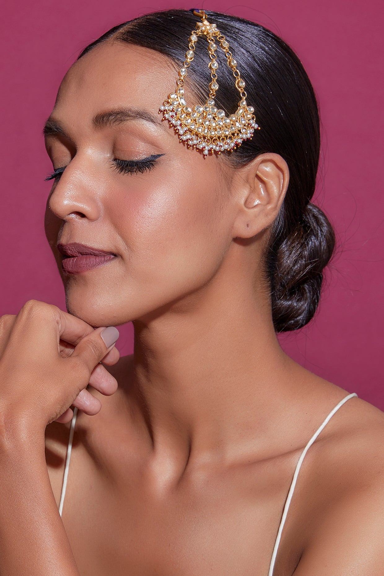 Gold Finish Red Kundan Polki Pasa