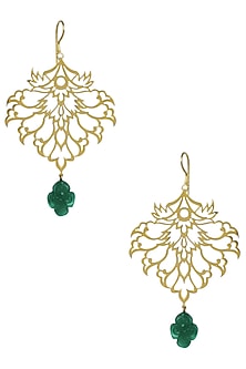 Gold Plated Flower and Leaf Design Earrings